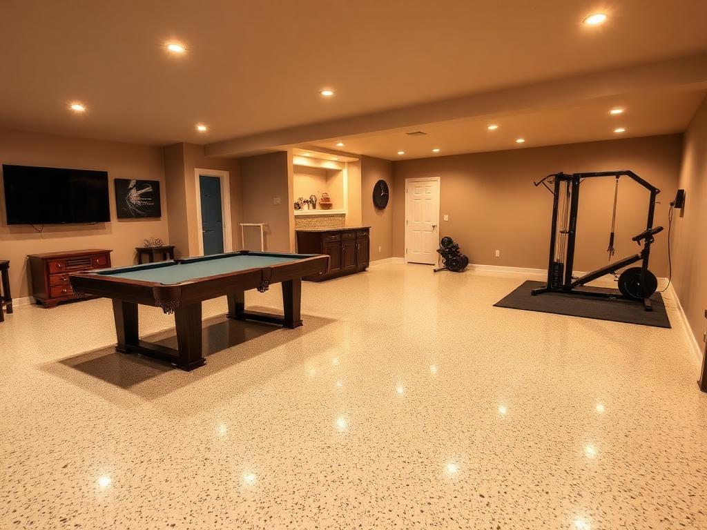 Flake epoxy basement floor install by Epoxy Solutions