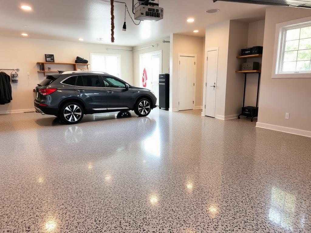 Flake epoxy garage floor install by Epoxy Solutions